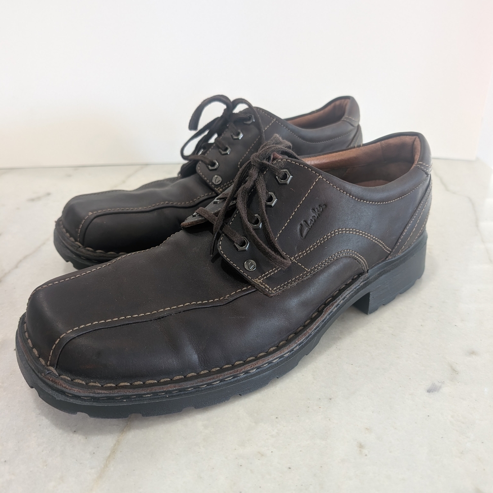 Clarks Men’s Brown Leather Lace-Up Oxford Shoes Size 13